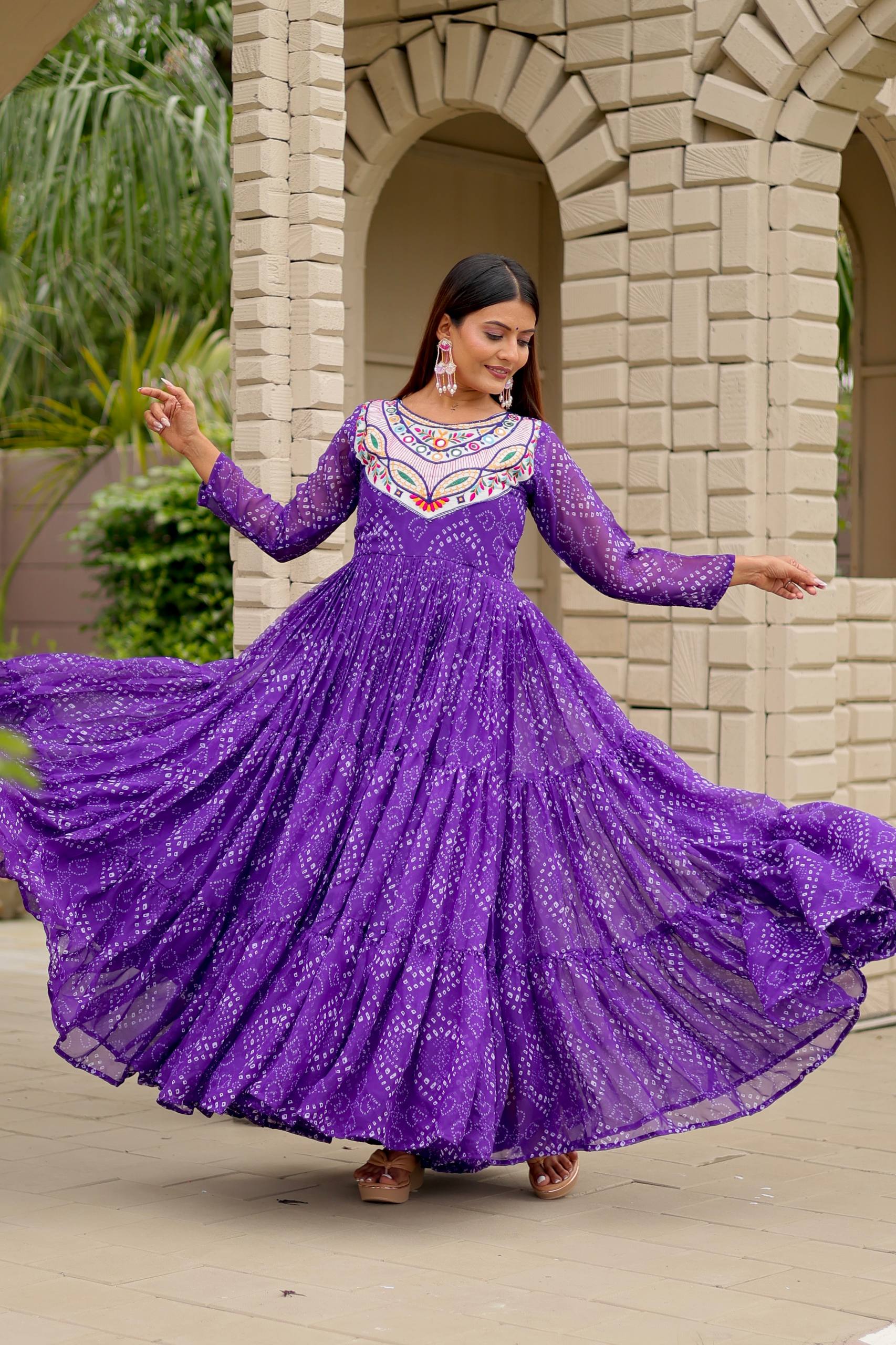 Embroidered Faux Georgette Navratri Special Gown with Real Mirror Work | RoopRivaaj