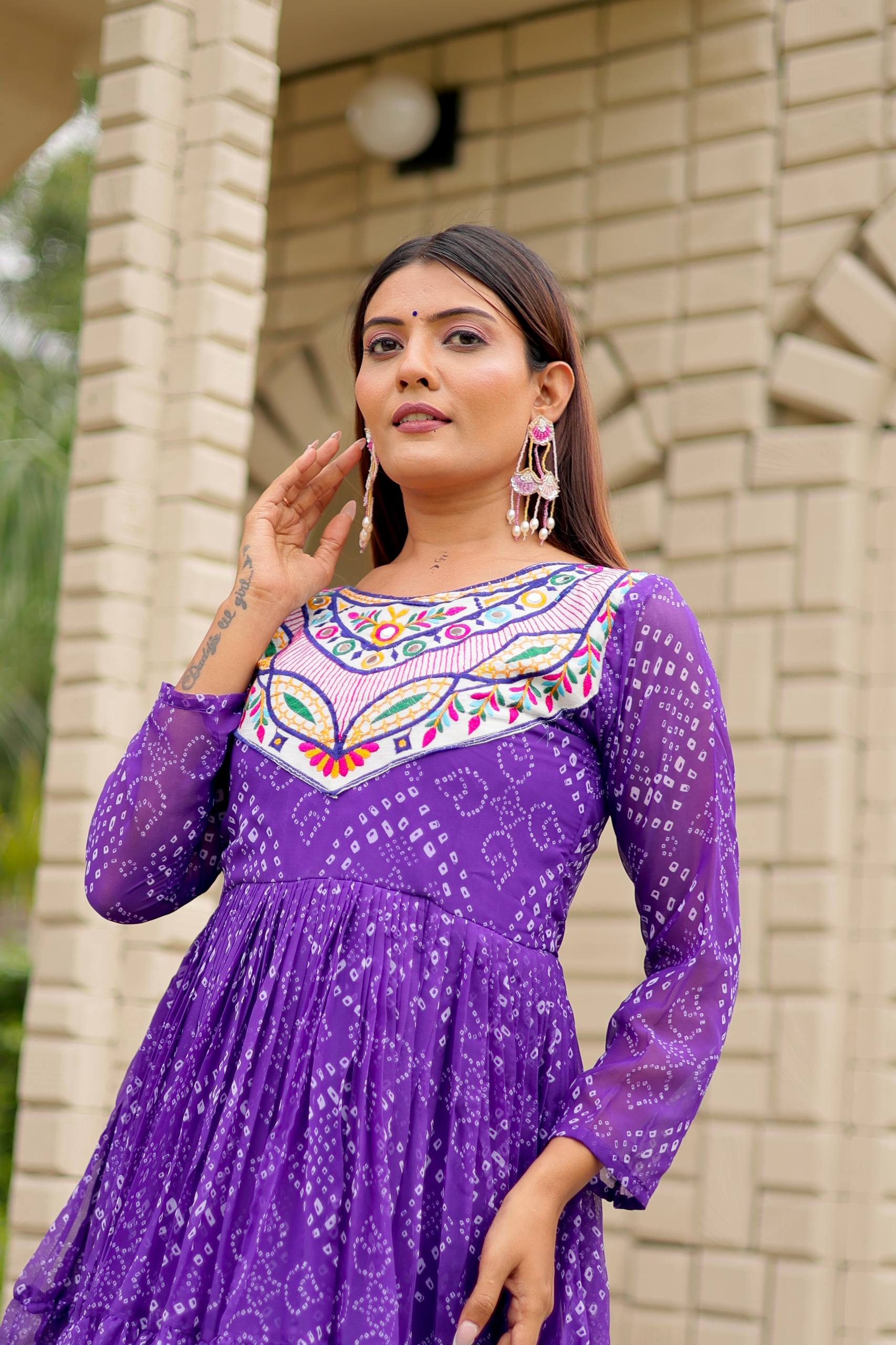 Embroidered Faux Georgette Navratri Special Gown with Real Mirror Work | RoopRivaaj