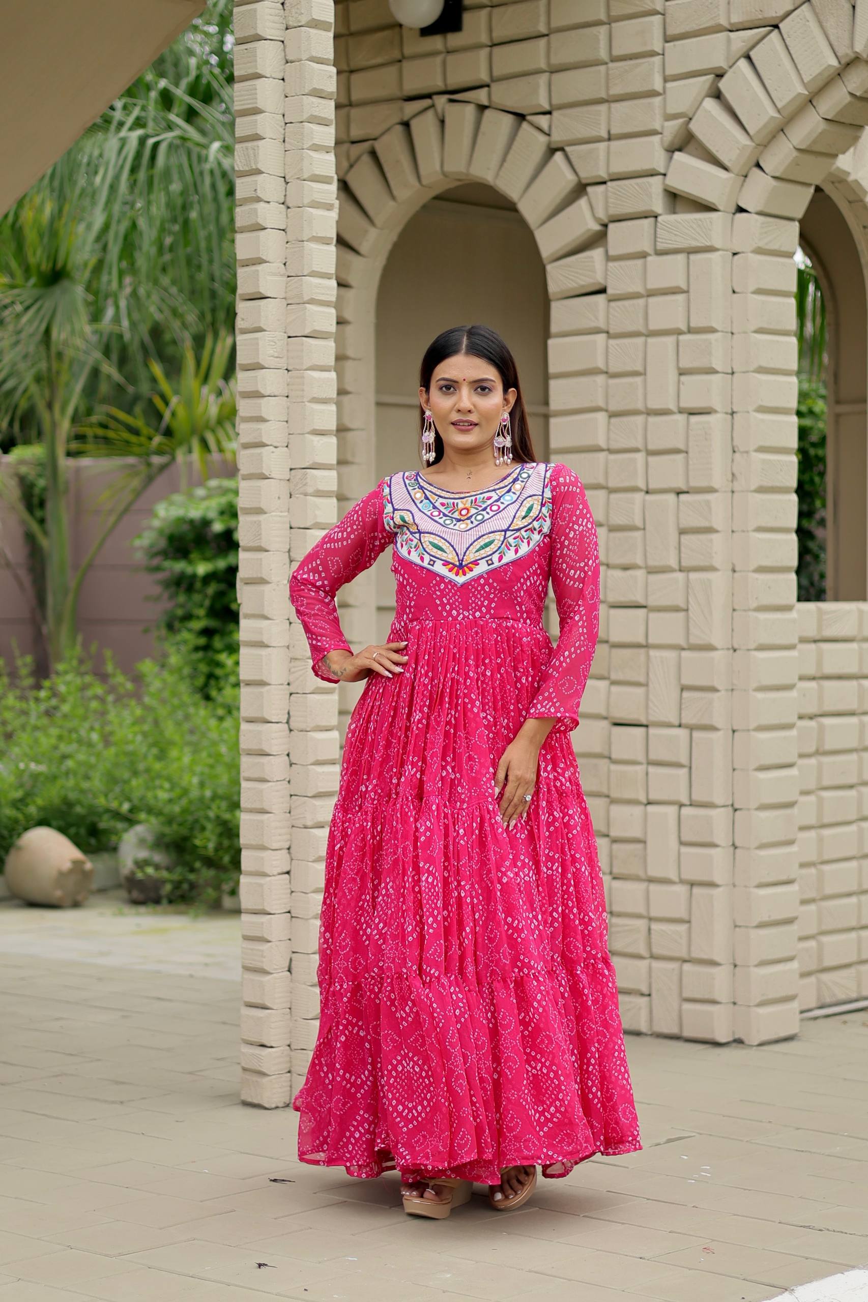 Embroidered Faux Georgette Navratri Special Gown with Real Mirror Work | RoopRivaaj