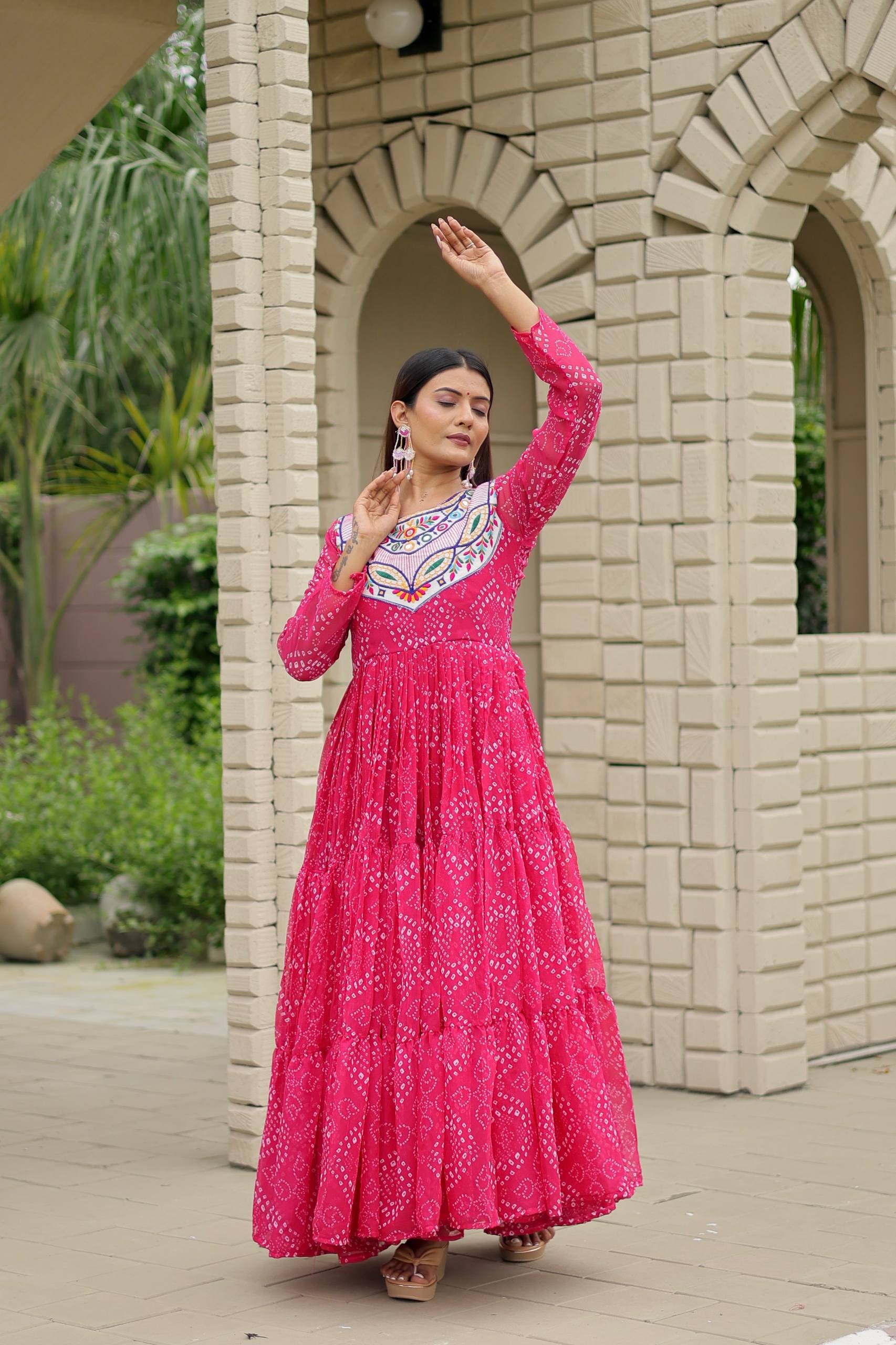 Embroidered Faux Georgette Navratri Special Gown with Real Mirror Work | RoopRivaaj