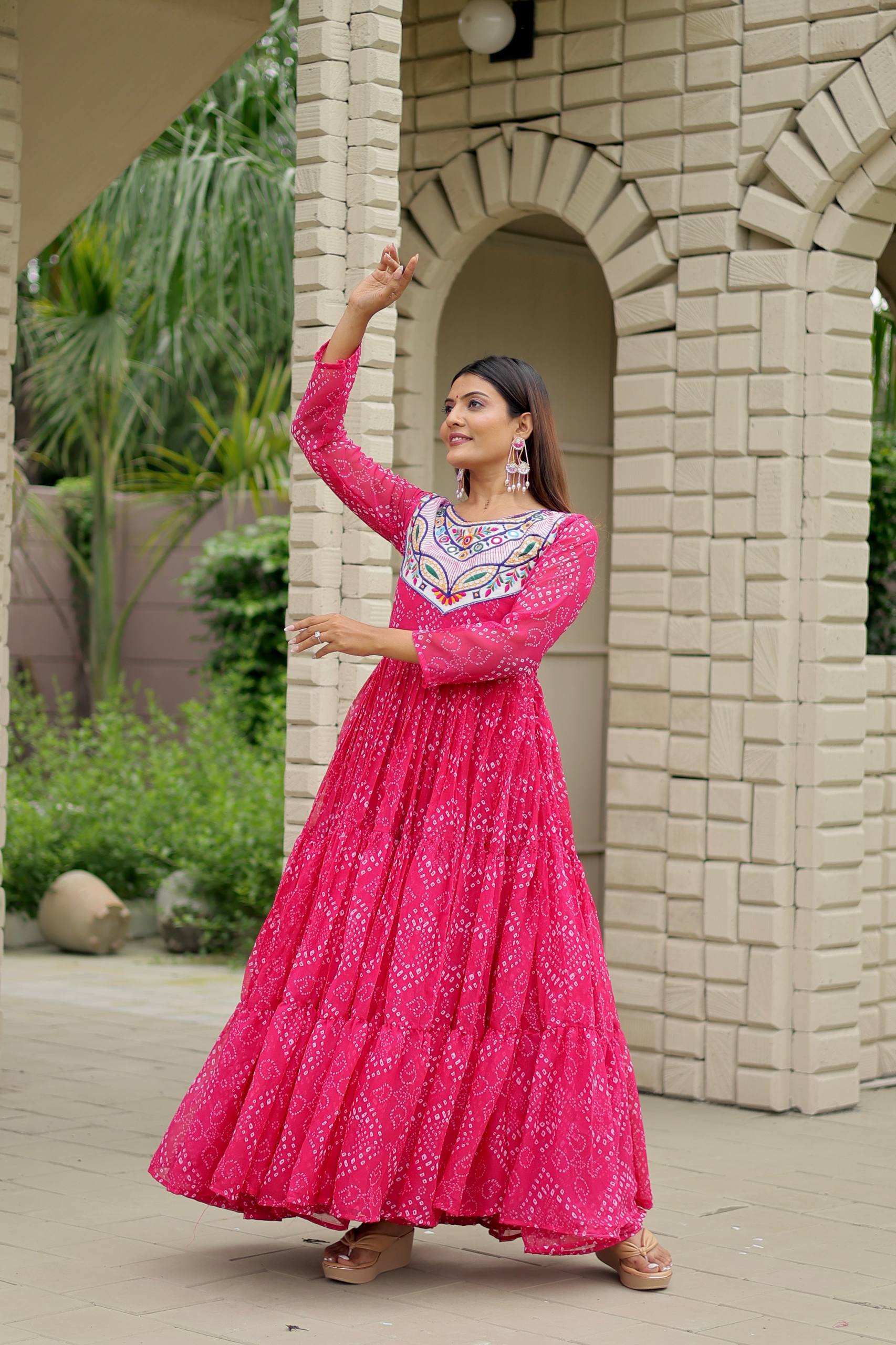 Embroidered Faux Georgette Navratri Special Gown with Real Mirror Work | RoopRivaaj