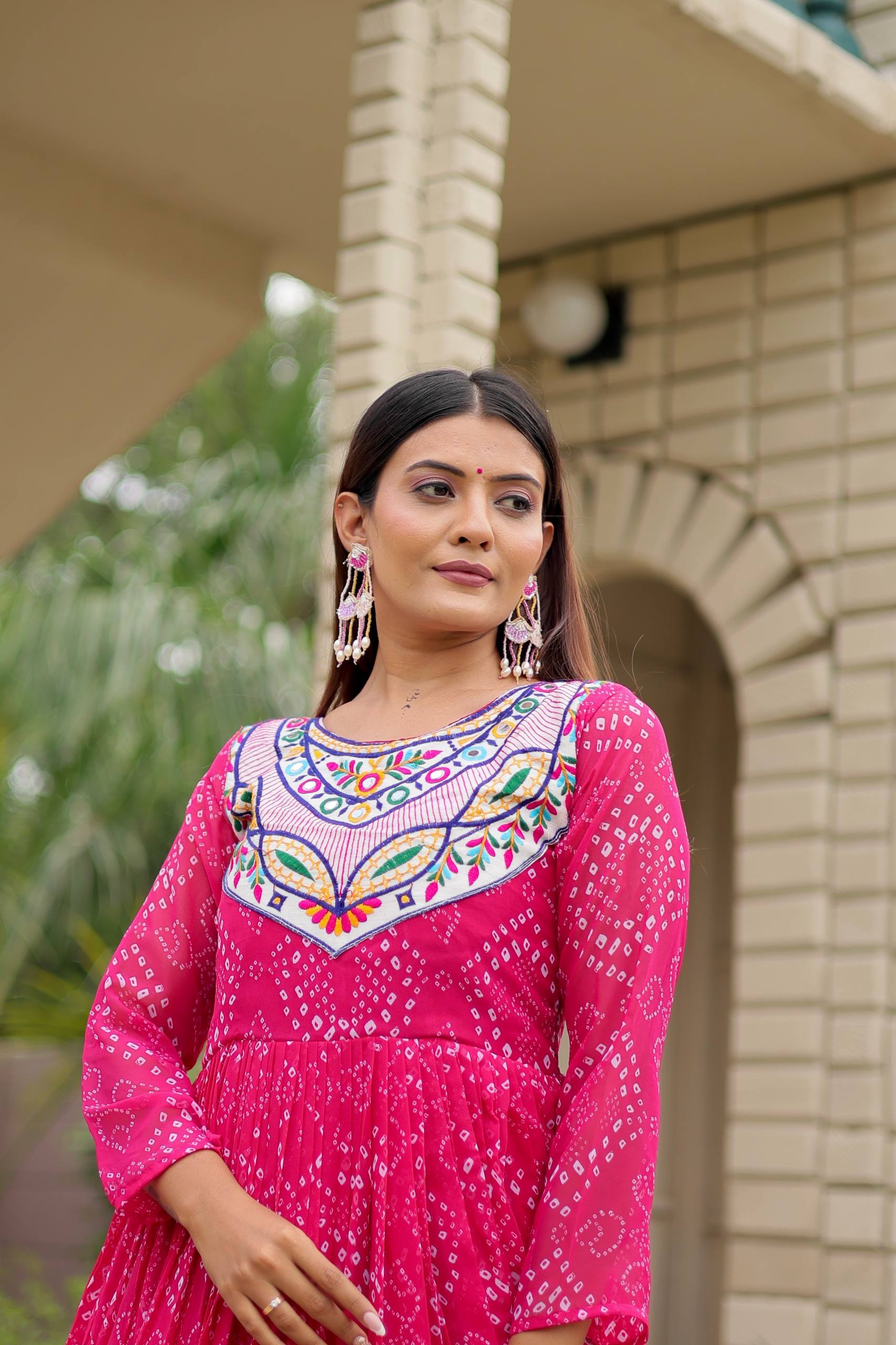 Embroidered Faux Georgette Navratri Special Gown with Real Mirror Work | RoopRivaaj