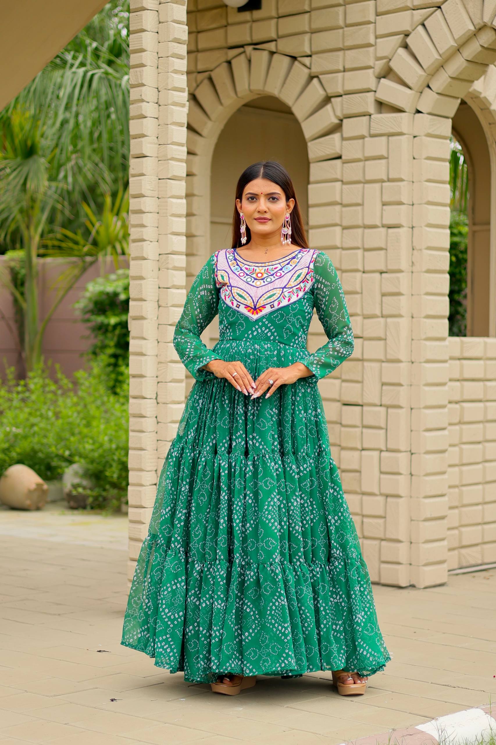 Embroidered Faux Georgette Navratri Special Gown with Real Mirror Work | RoopRivaaj