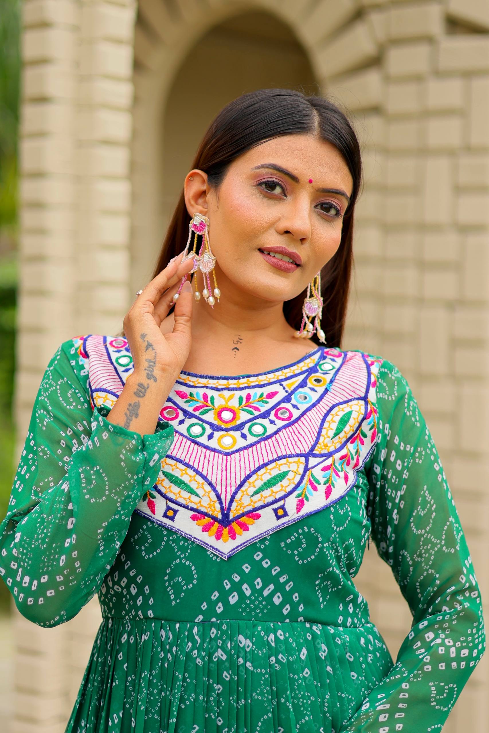 Embroidered Faux Georgette Navratri Special Gown with Real Mirror Work | RoopRivaaj