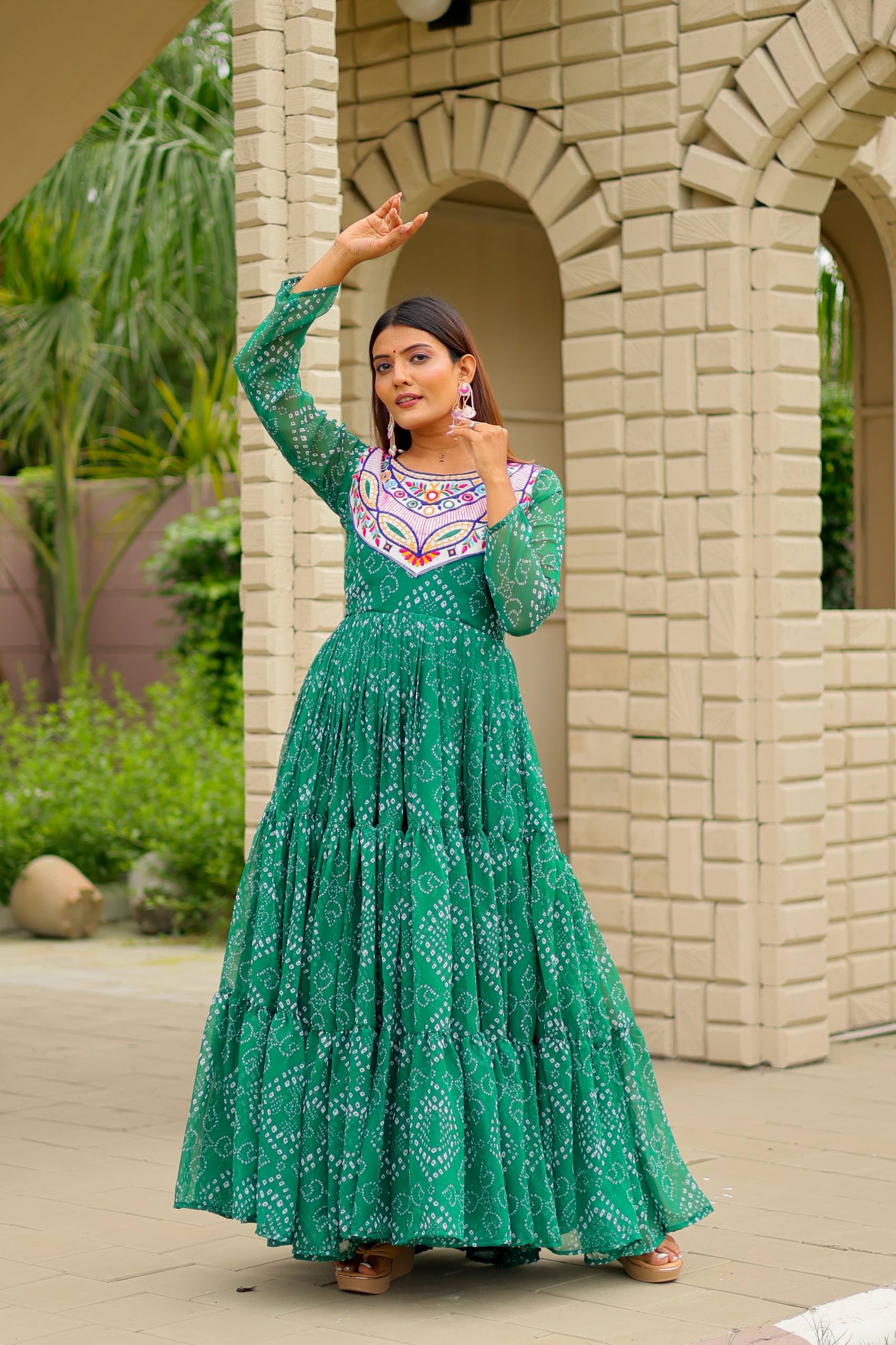 Embroidered Faux Georgette Navratri Special Gown with Real Mirror Work | RoopRivaaj