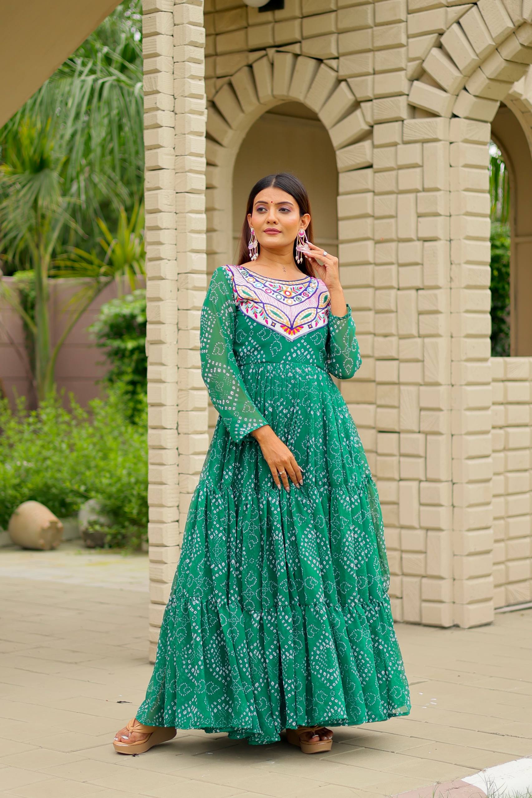 Embroidered Faux Georgette Navratri Special Gown with Real Mirror Work | RoopRivaaj