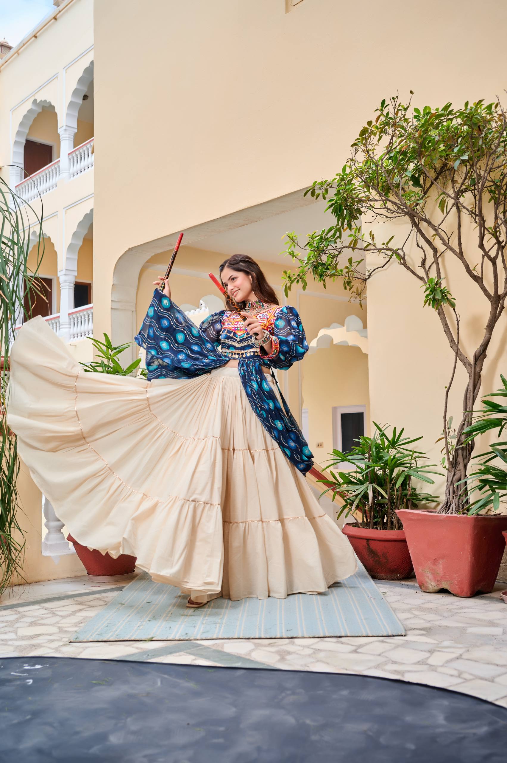 Pure Cotton Gamthi Work Lehenga Choli with Shrug | RoopRivaaj