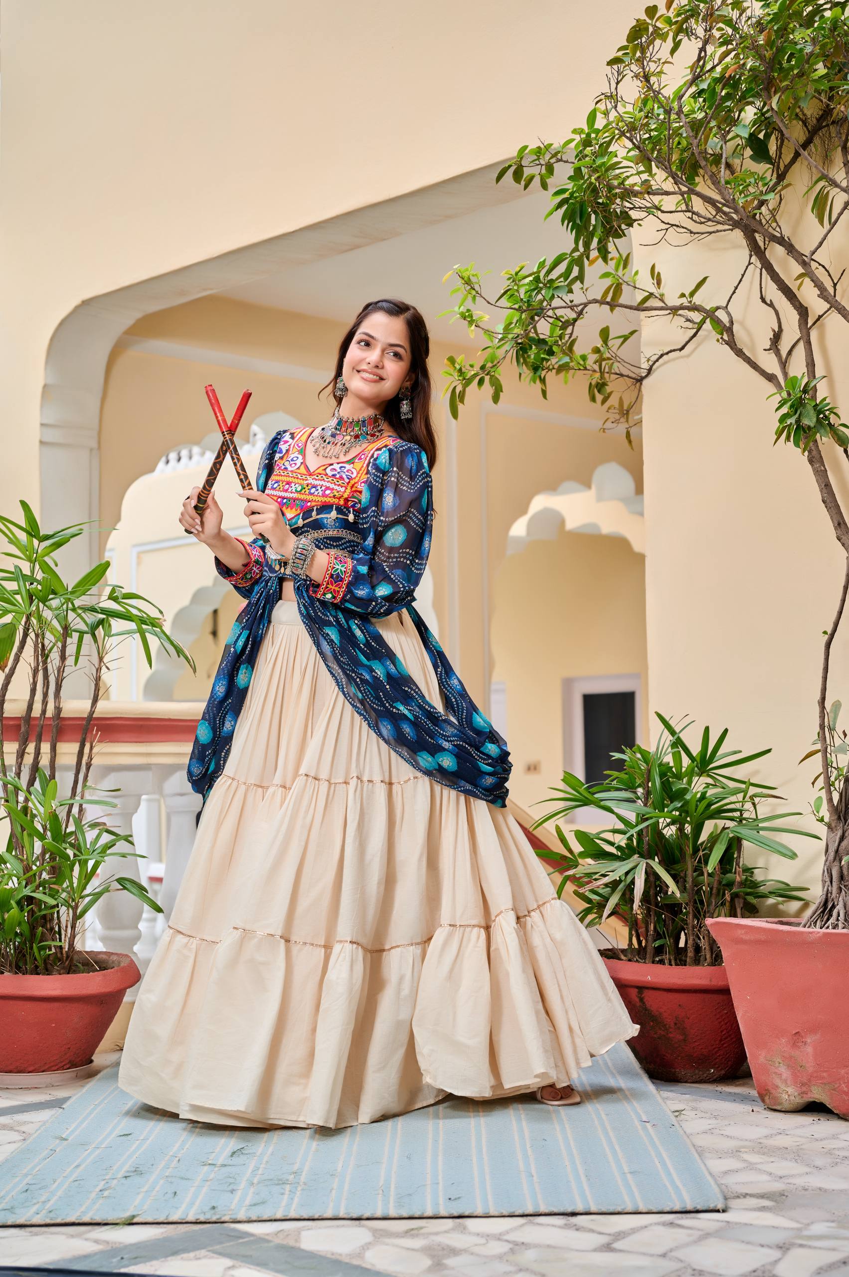 Pure Cotton Gamthi Work Lehenga Choli with Shrug | RoopRivaaj