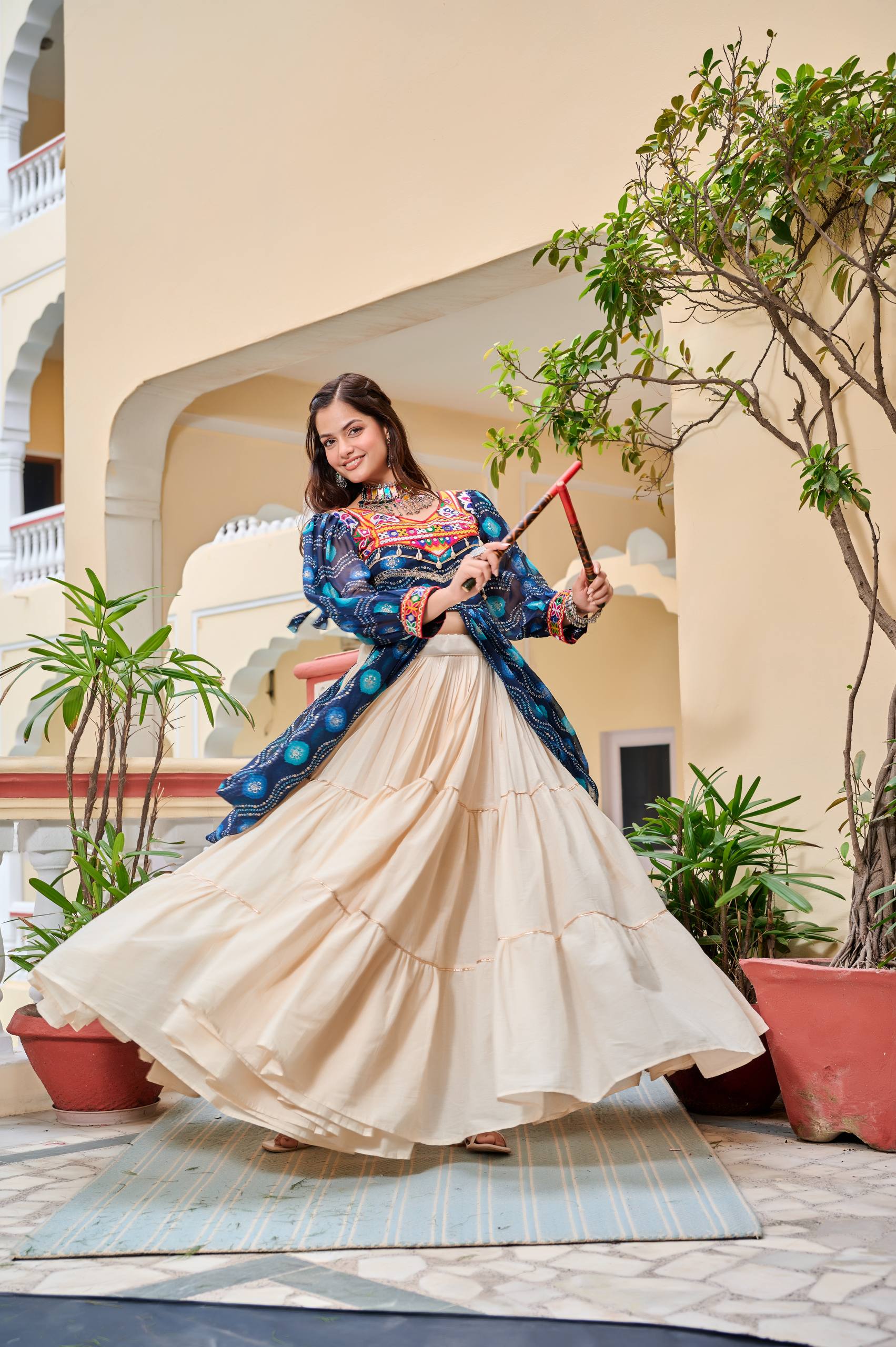 Pure Cotton Gamthi Work Lehenga Choli with Shrug | RoopRivaaj