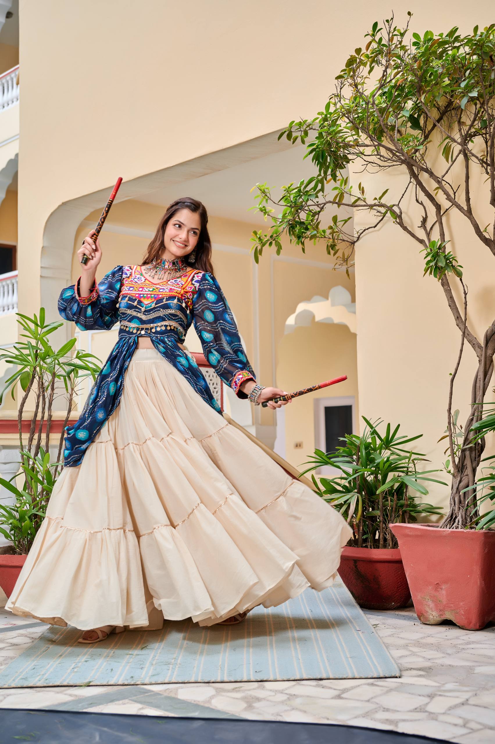Pure Cotton Gamthi Work Lehenga Choli with Shrug | RoopRivaaj
