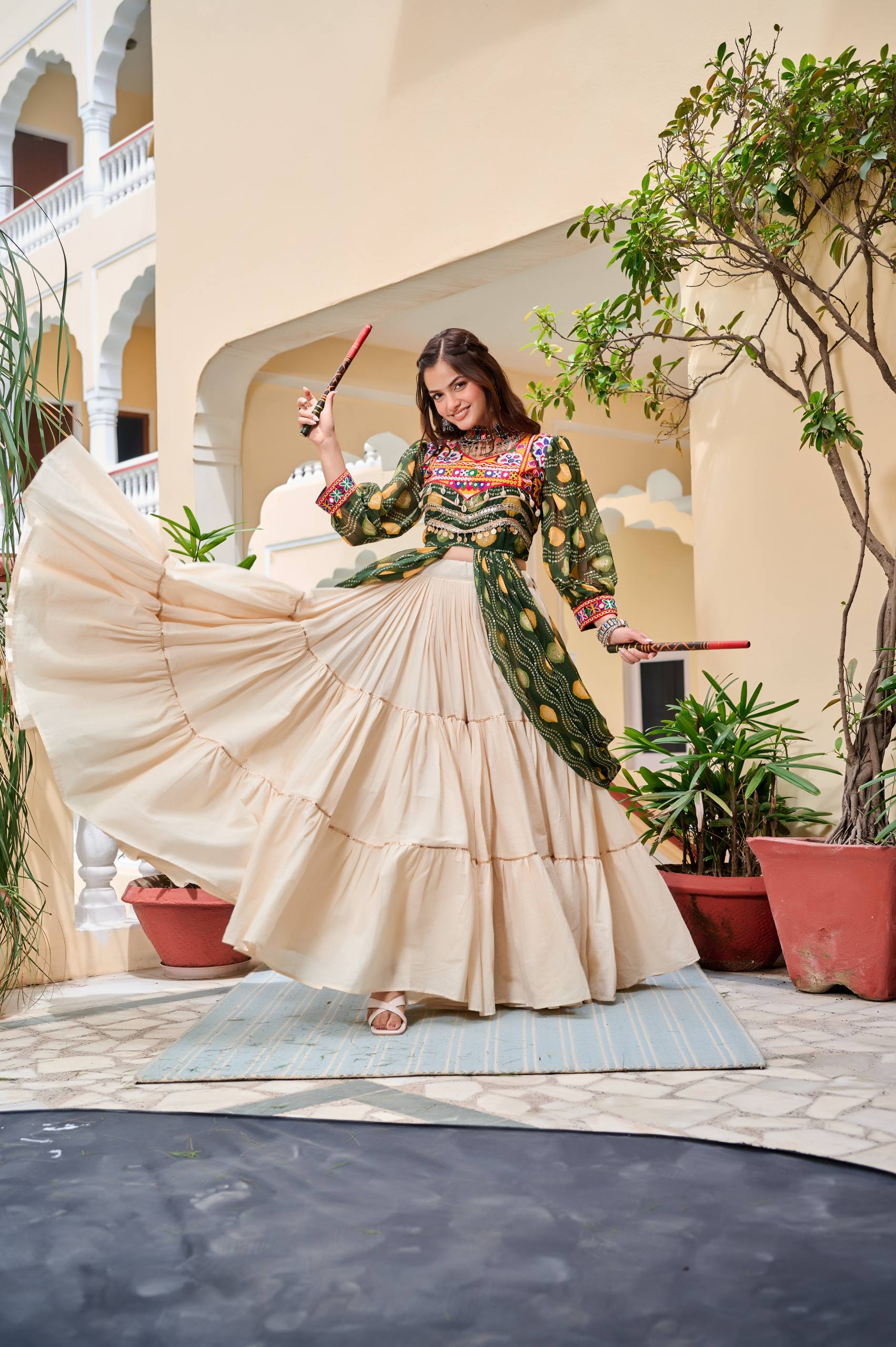 Pure Cotton Gamthi Work Lehenga Choli with Shrug | RoopRivaaj