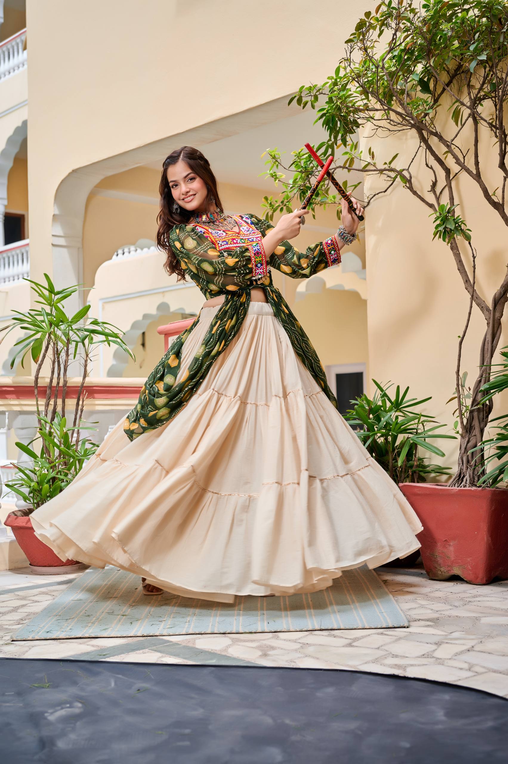 Pure Cotton Gamthi Work Lehenga Choli with Shrug | RoopRivaaj