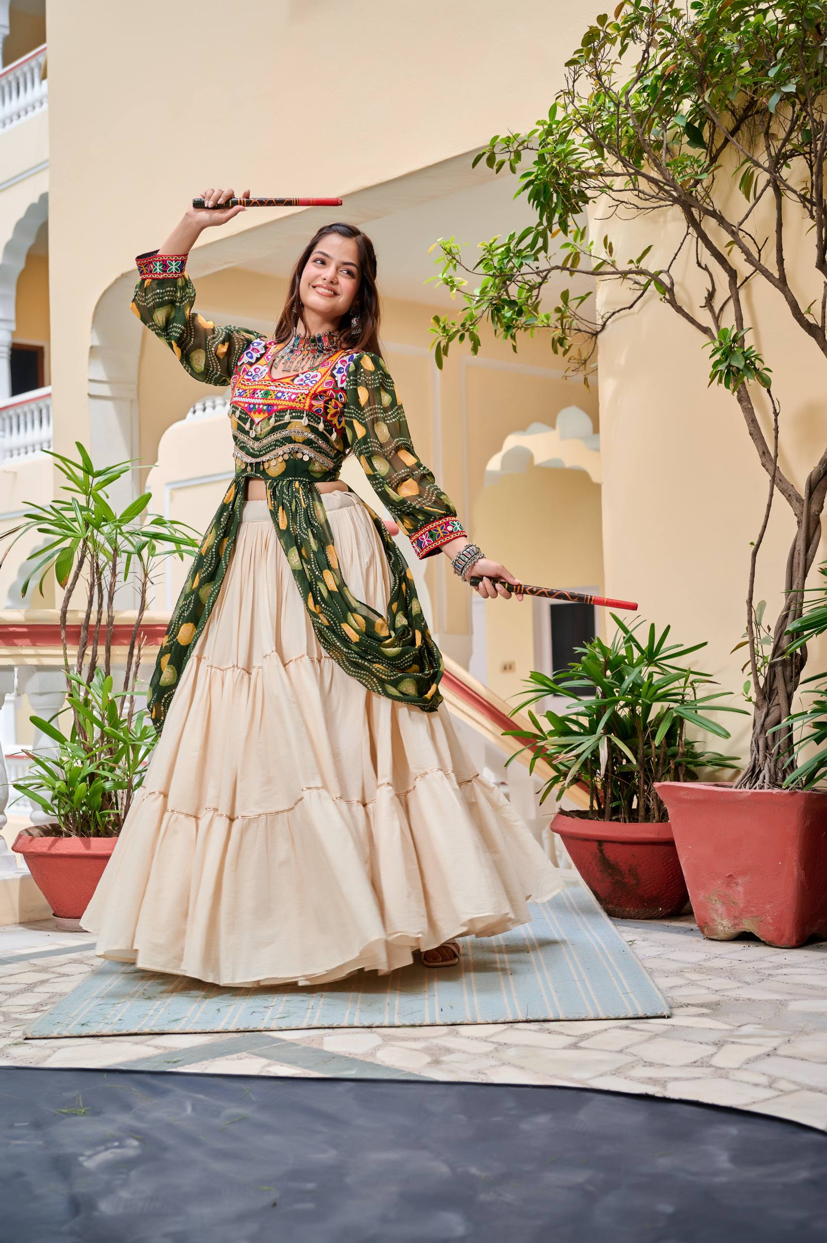 Pure Cotton Gamthi Work Lehenga Choli with Shrug | RoopRivaaj