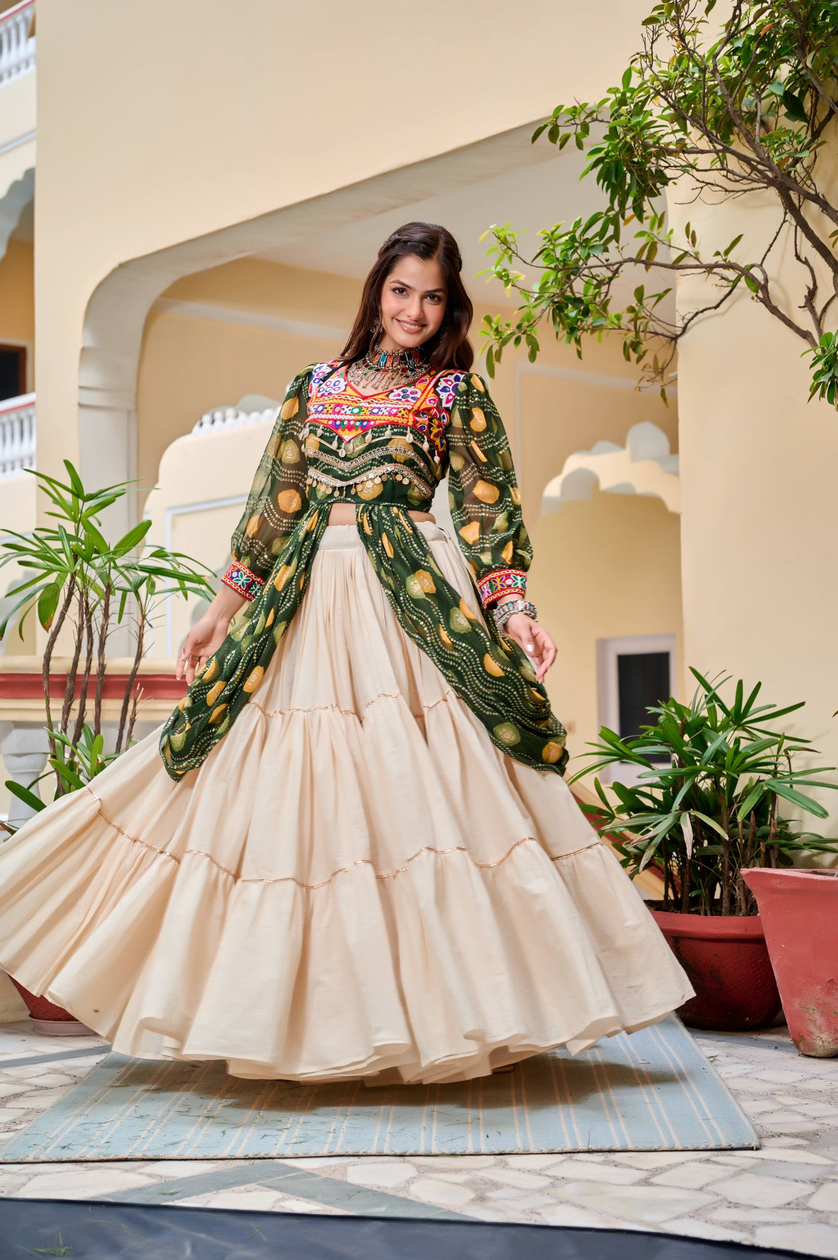 Pure Cotton Gamthi Work Lehenga Choli with Shrug | RoopRivaaj
