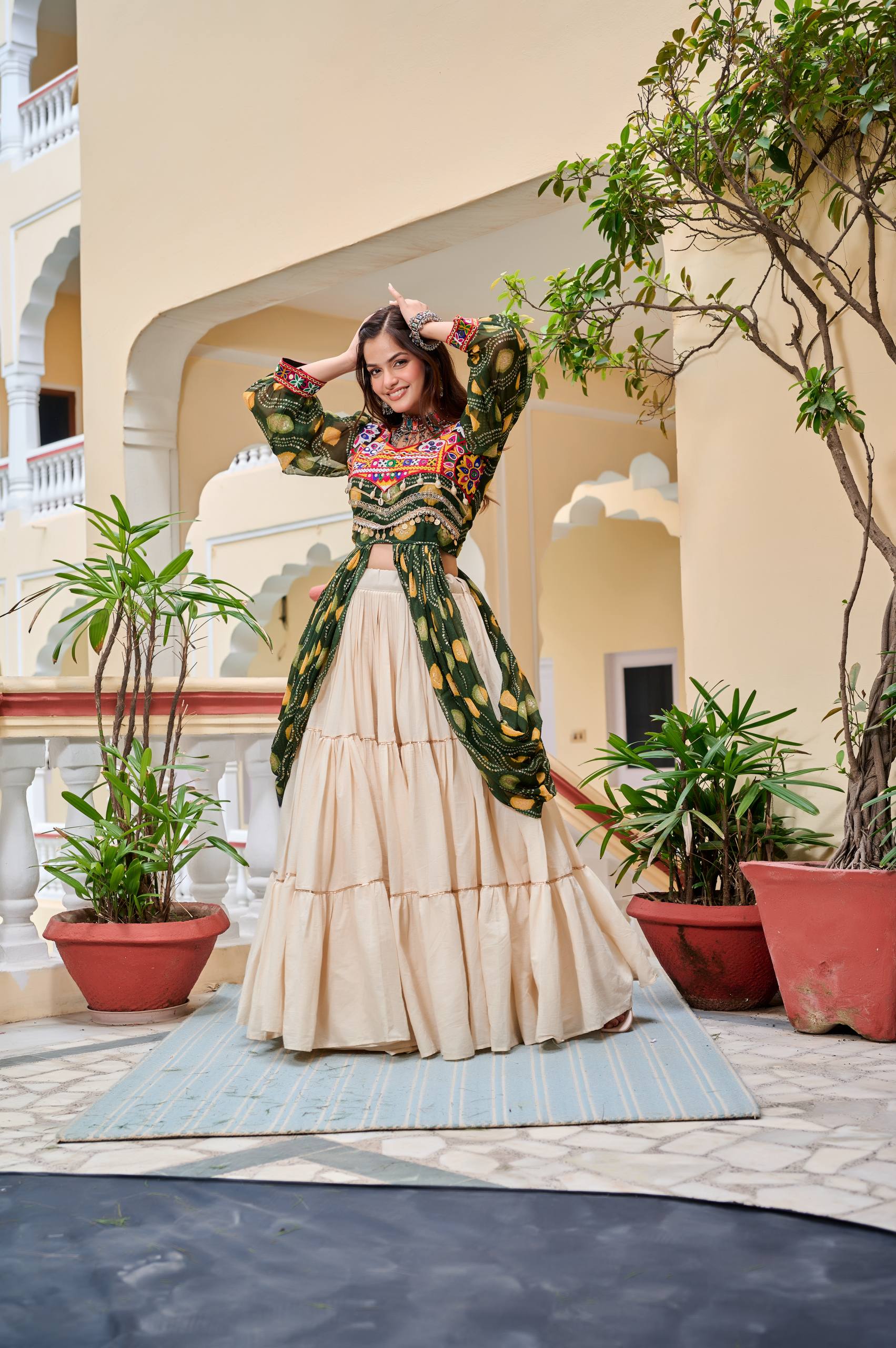 Pure Cotton Gamthi Work Lehenga Choli with Shrug | RoopRivaaj