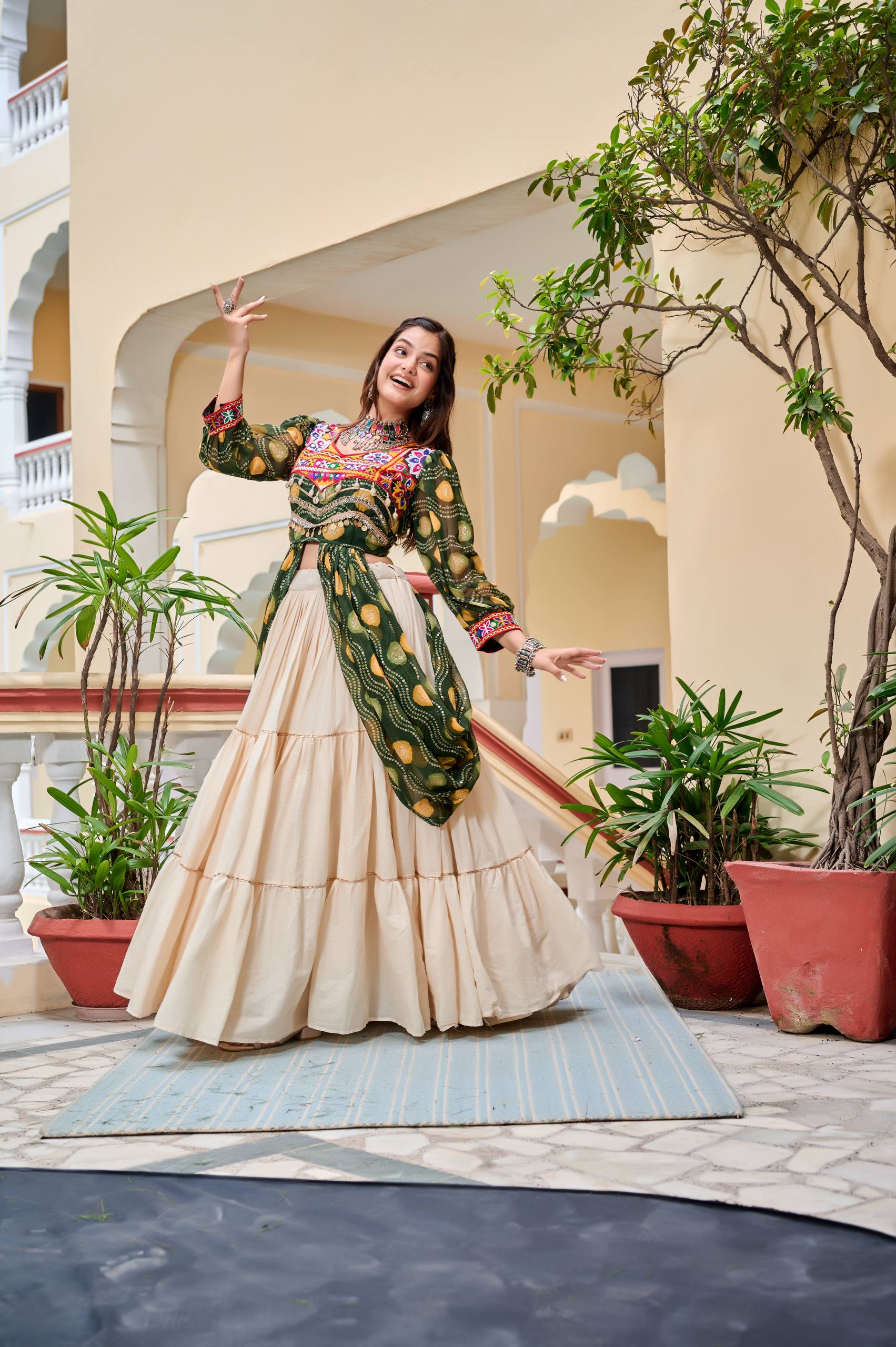 Pure Cotton Gamthi Work Lehenga Choli with Shrug | RoopRivaaj