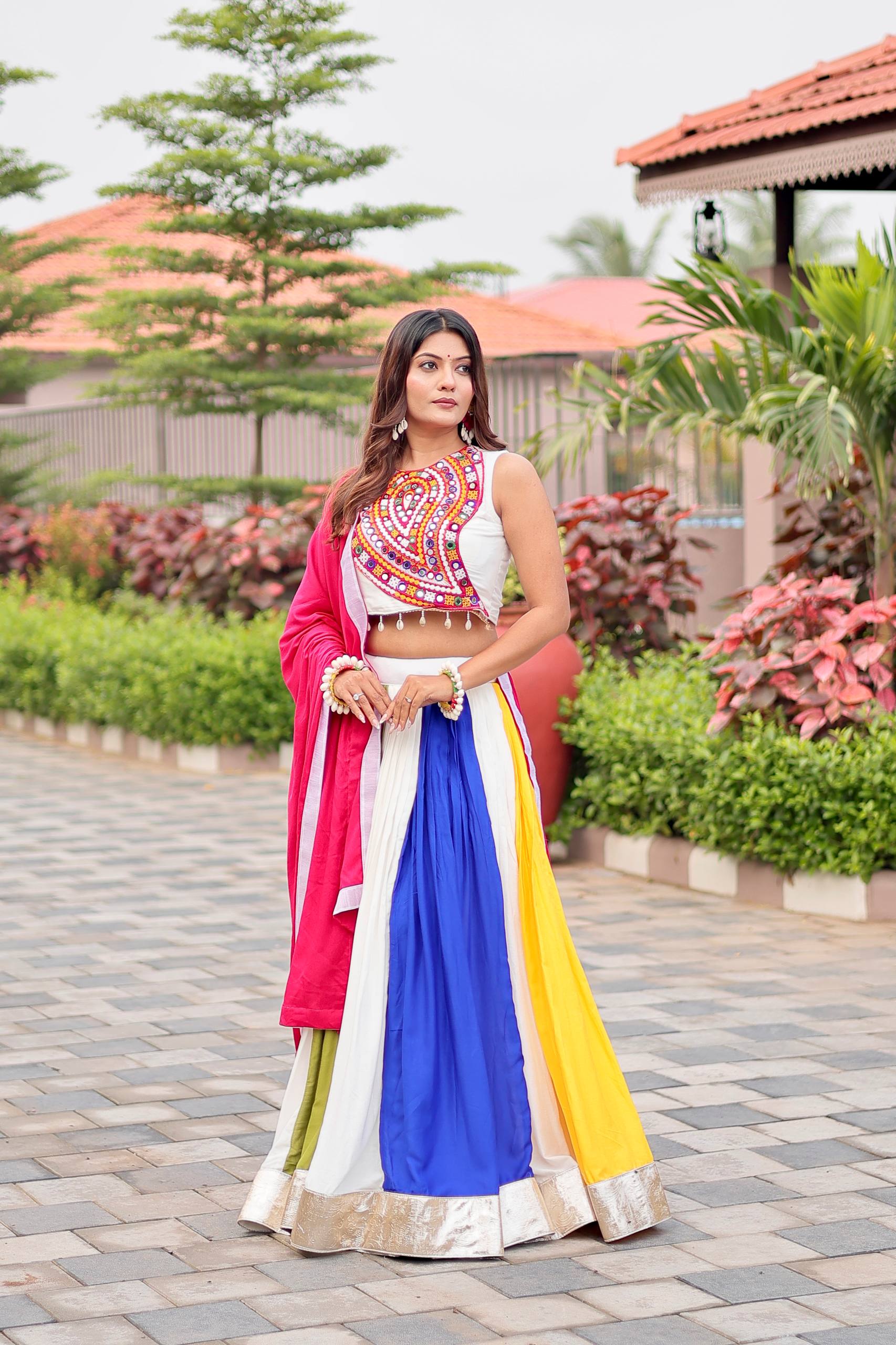 Gamthi Work Cotton Navratri Lehenga Choli with Dupatta & Hand Purse | RoopRivaaj