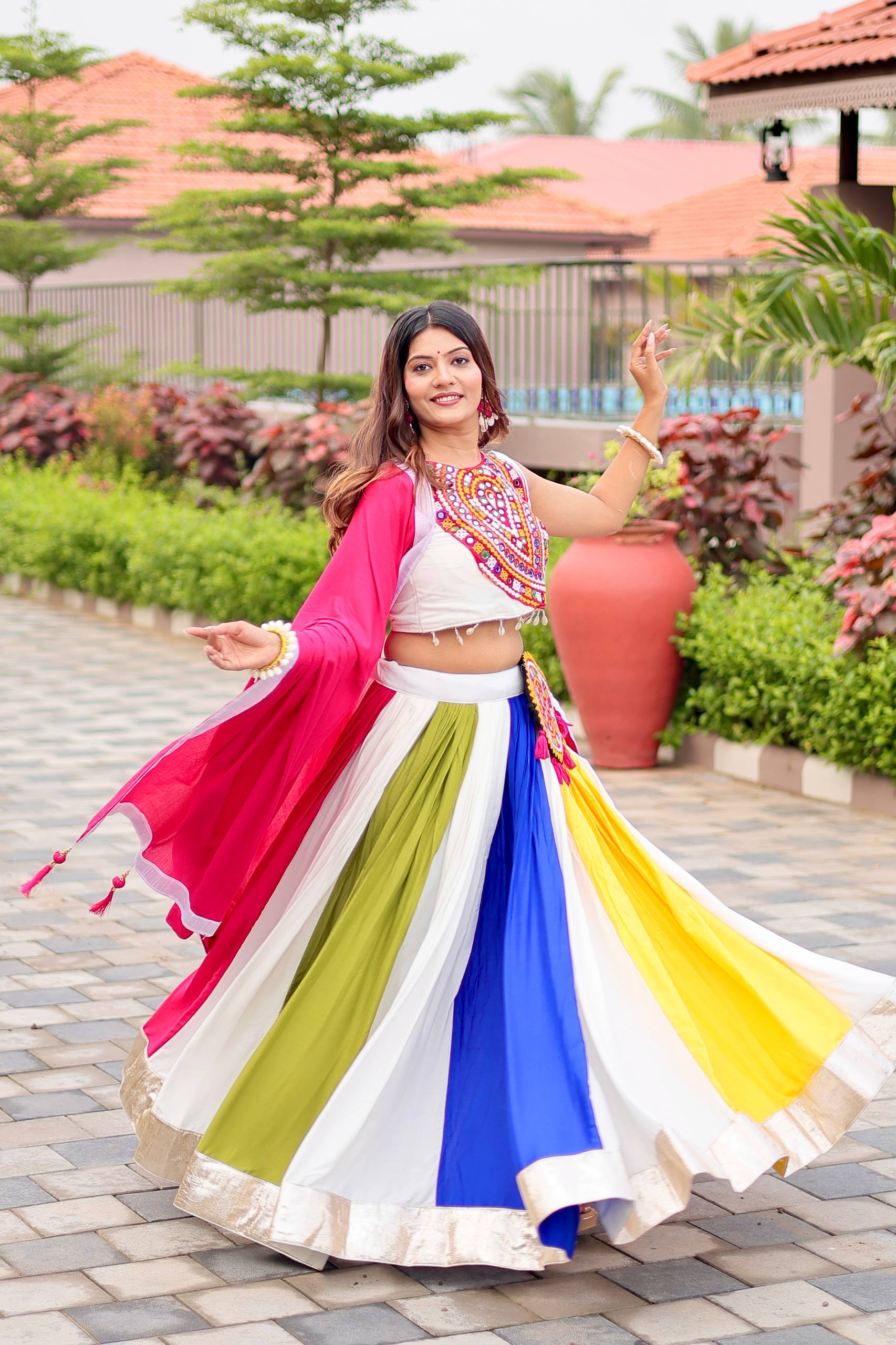 Gamthi Work Cotton Navratri Lehenga Choli with Dupatta & Hand Purse | RoopRivaaj