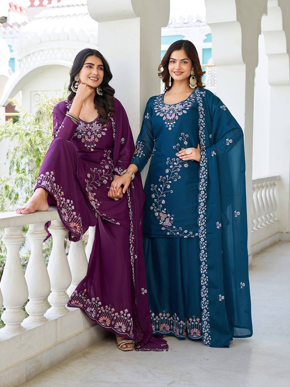 Designer Moti Work Kurti with Plazzo and Dupatta Set | RoopRivaaj