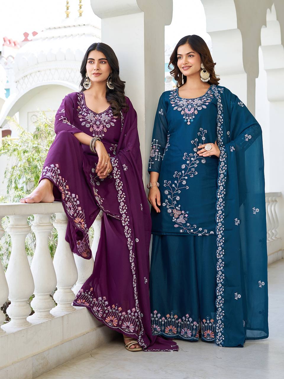 Designer Moti Work Kurti with Plazzo and Dupatta Set | RoopRivaaj