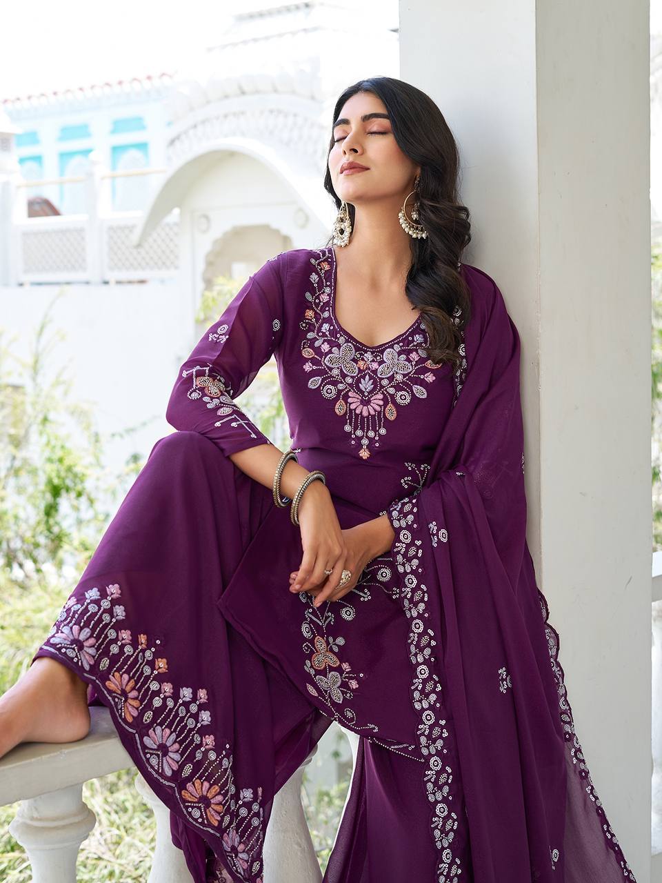 Designer Moti Work Kurti with Plazzo and Dupatta Set | RoopRivaaj