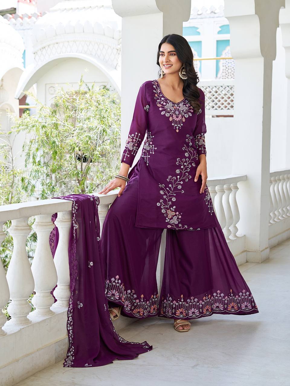 Designer Moti Work Kurti with Plazzo and Dupatta Set | RoopRivaaj