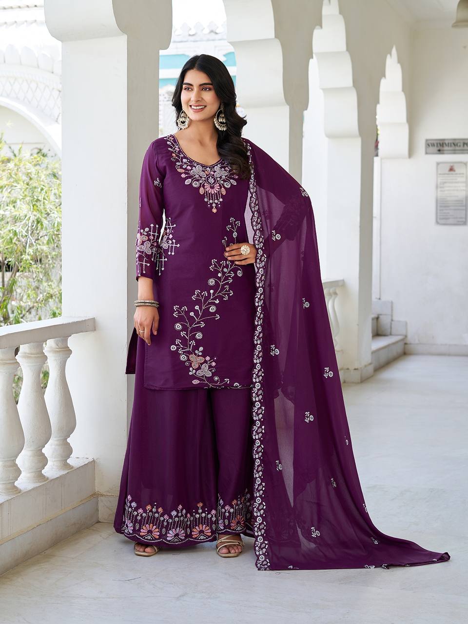 Designer Moti Work Kurti with Plazzo and Dupatta Set | RoopRivaaj