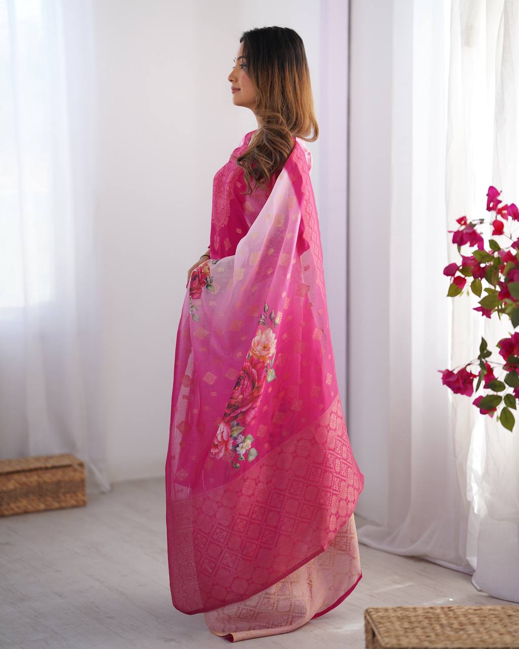 Chanderi Silk Digital Print Kurti Pant Dupatta Set | RoopRivaaj
