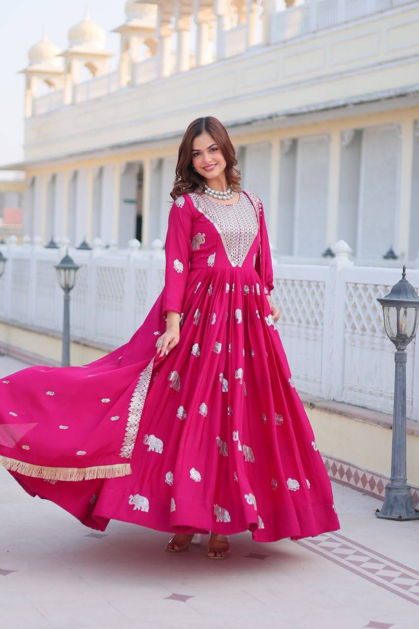Festival Ready Heavy Sequin Embroidered Georgette Gown with Dupatta | RoopRivaaj