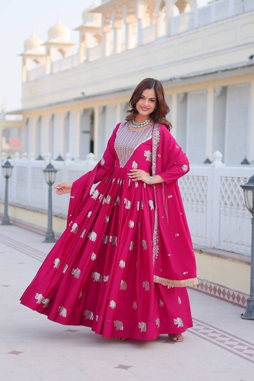 Festival Ready Heavy Sequin Embroidered Georgette Gown with Dupatta | RoopRivaaj