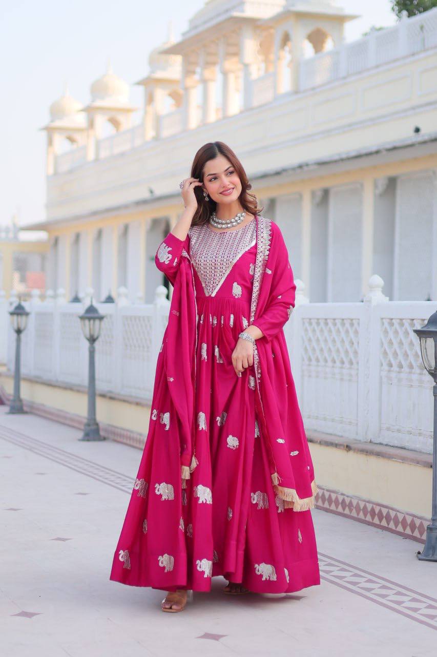 Festival Ready Heavy Sequin Embroidered Georgette Gown with Dupatta | RoopRivaaj
