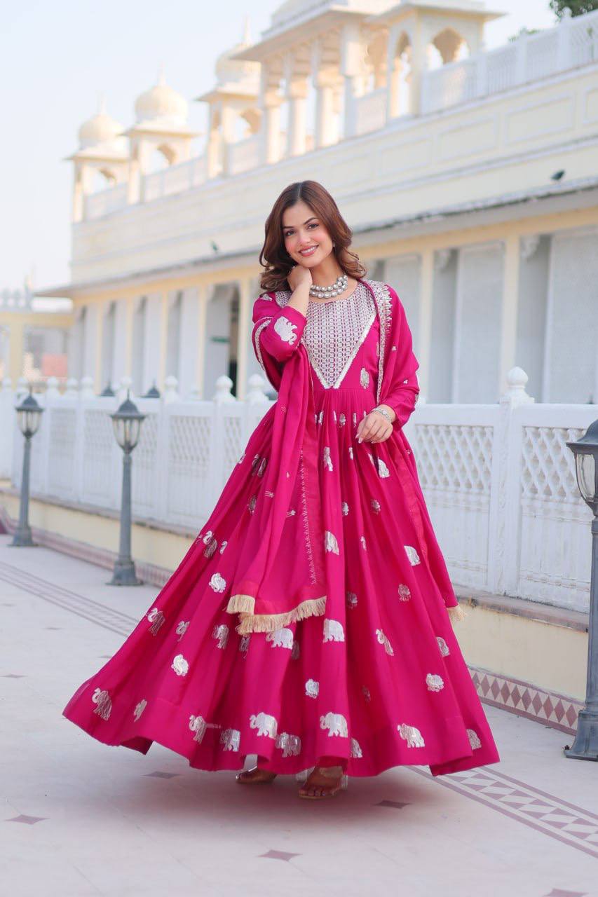 Festival Ready Heavy Sequin Embroidered Georgette Gown with Dupatta | RoopRivaaj