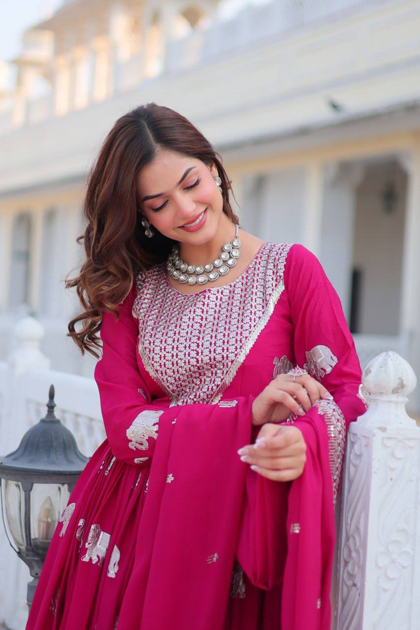 Festival Ready Heavy Sequin Embroidered Georgette Gown with Dupatta | RoopRivaaj