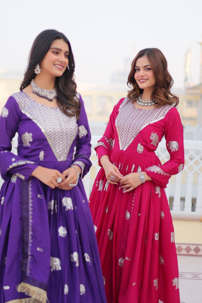 Festival Ready Heavy Sequin Embroidered Georgette Gown with Dupatta | RoopRivaaj