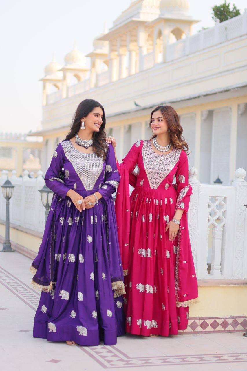 Festival Ready Heavy Sequin Embroidered Georgette Gown with Dupatta | RoopRivaaj