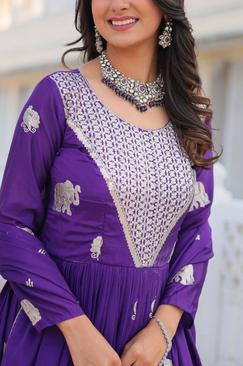 Festival Ready Heavy Sequin Embroidered Georgette Gown with Dupatta | RoopRivaaj