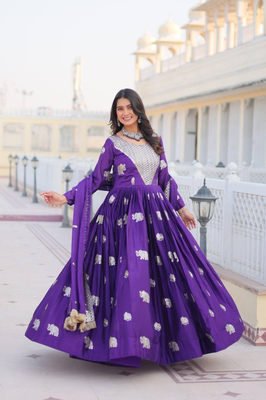 Festival Ready Heavy Sequin Embroidered Georgette Gown with Dupatta | RoopRivaaj