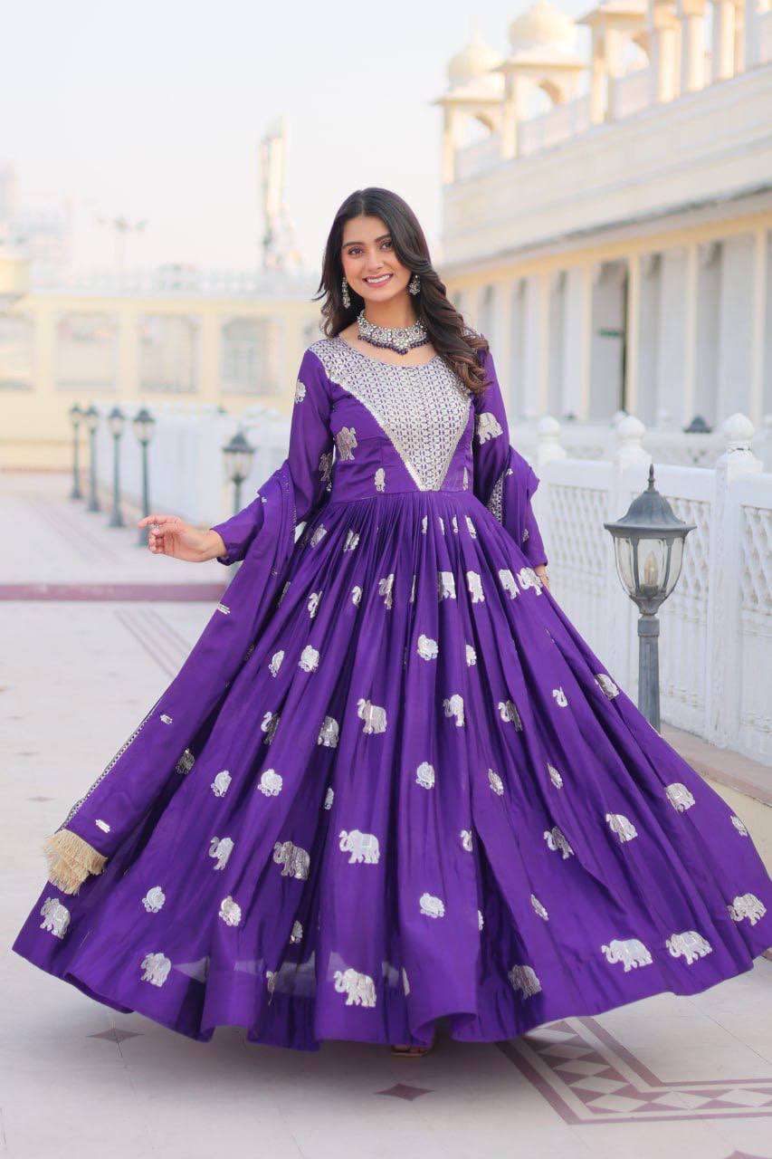 Festival Ready Heavy Sequin Embroidered Georgette Gown with Dupatta | RoopRivaaj