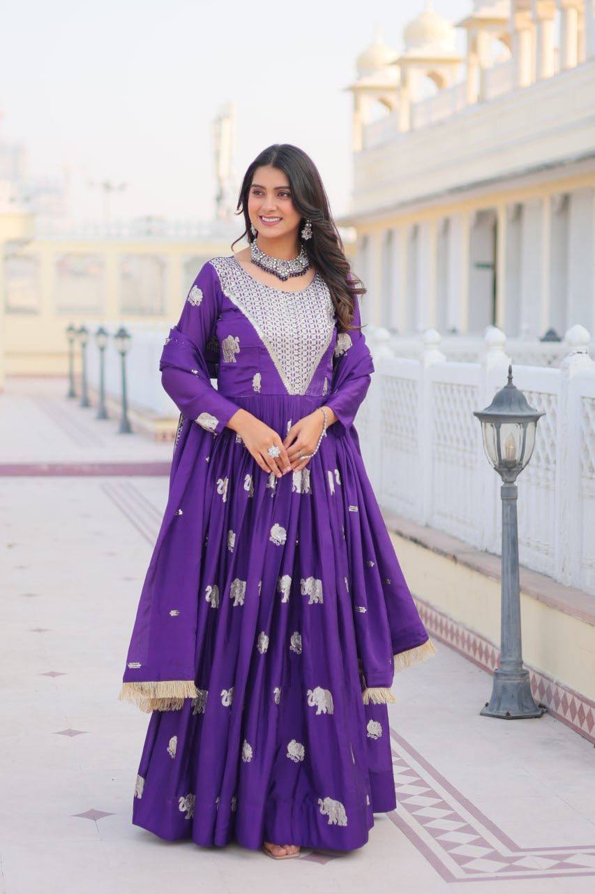 Festival Ready Heavy Sequin Embroidered Georgette Gown with Dupatta | RoopRivaaj