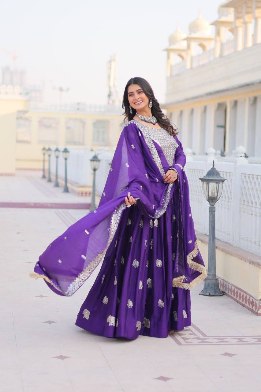 Festival Ready Heavy Sequin Embroidered Georgette Gown with Dupatta | RoopRivaaj