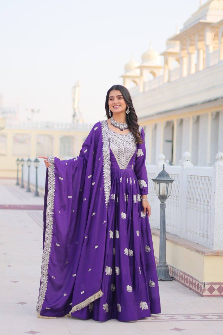 Festival Ready Heavy Sequin Embroidered Georgette Gown with Dupatta | RoopRivaaj
