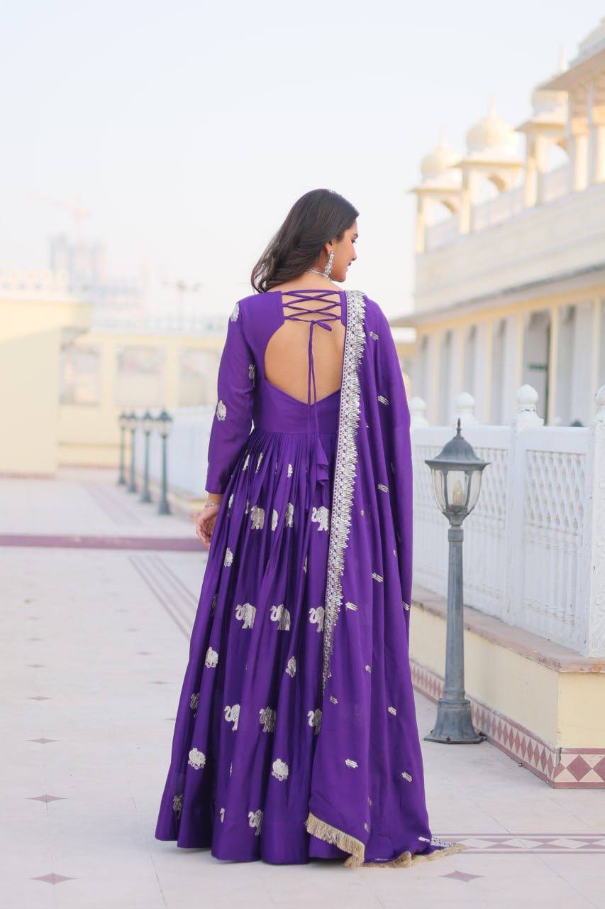 Festival Ready Heavy Sequin Embroidered Georgette Gown with Dupatta | RoopRivaaj