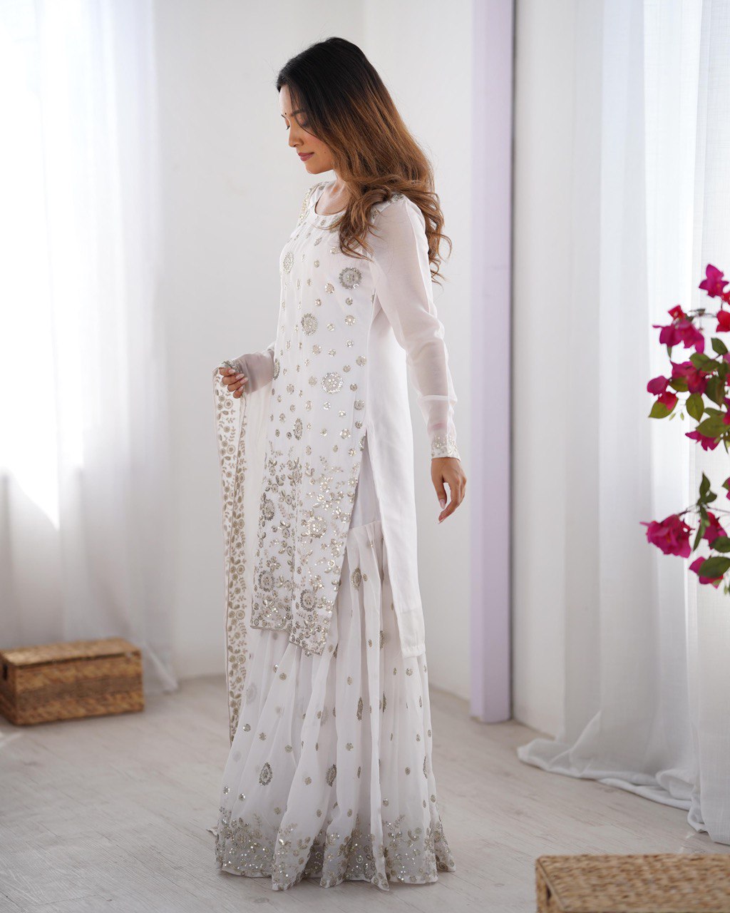 Star Georgette Sharara Set with Dual Side Embroidery | RoopRivaaj
