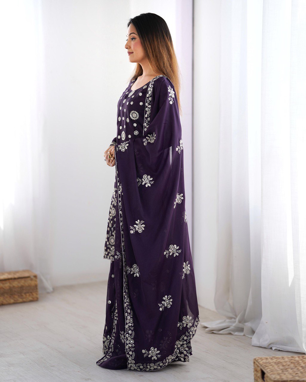 Star Georgette Sharara Set with Dual Side Embroidery | RoopRivaaj