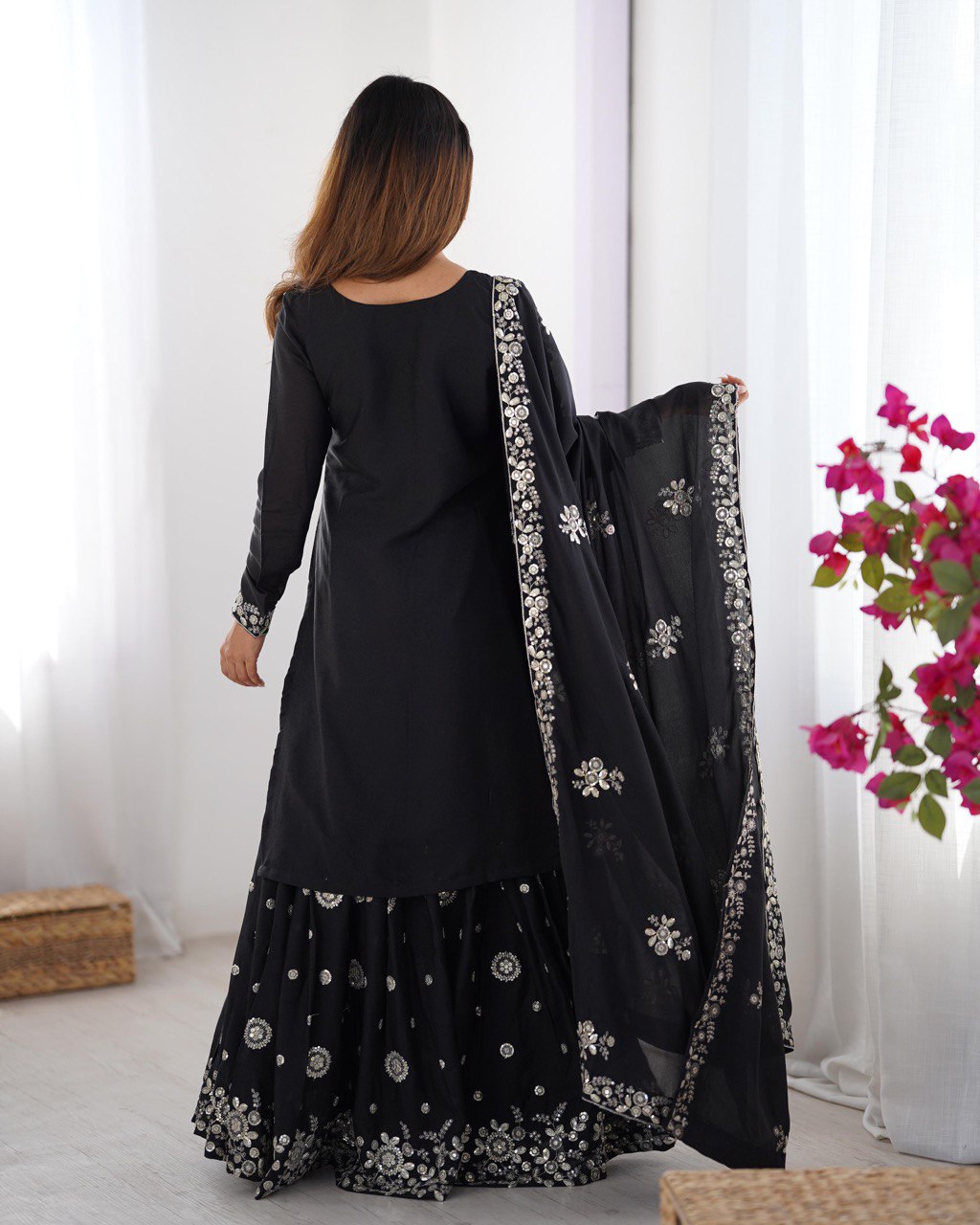 Star Georgette Sharara Set with Dual Side Embroidery | RoopRivaaj