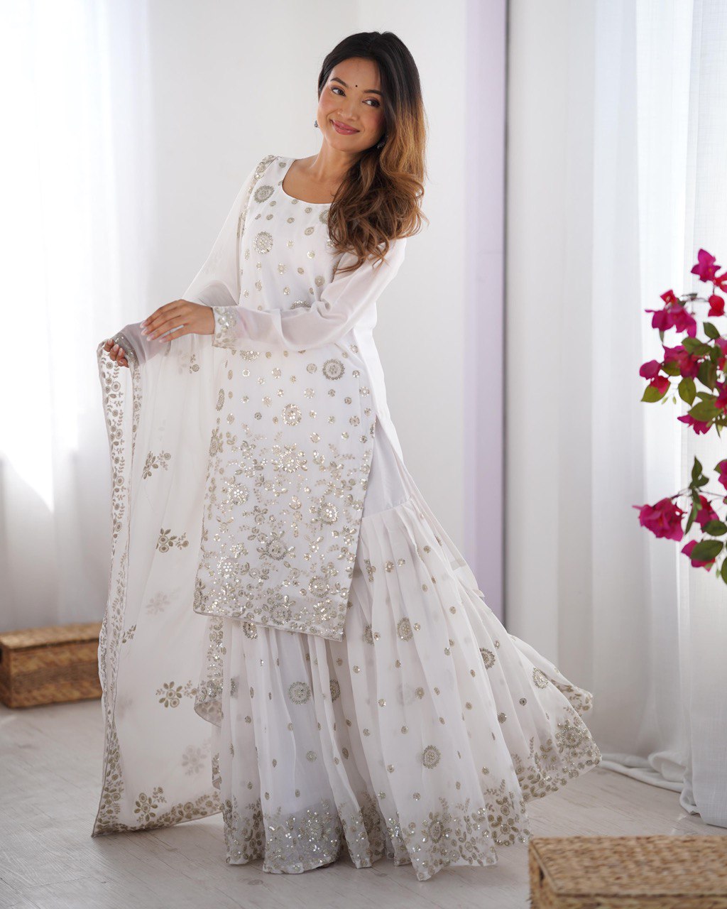 Star Georgette Sharara Set with Dual Side Embroidery | RoopRivaaj