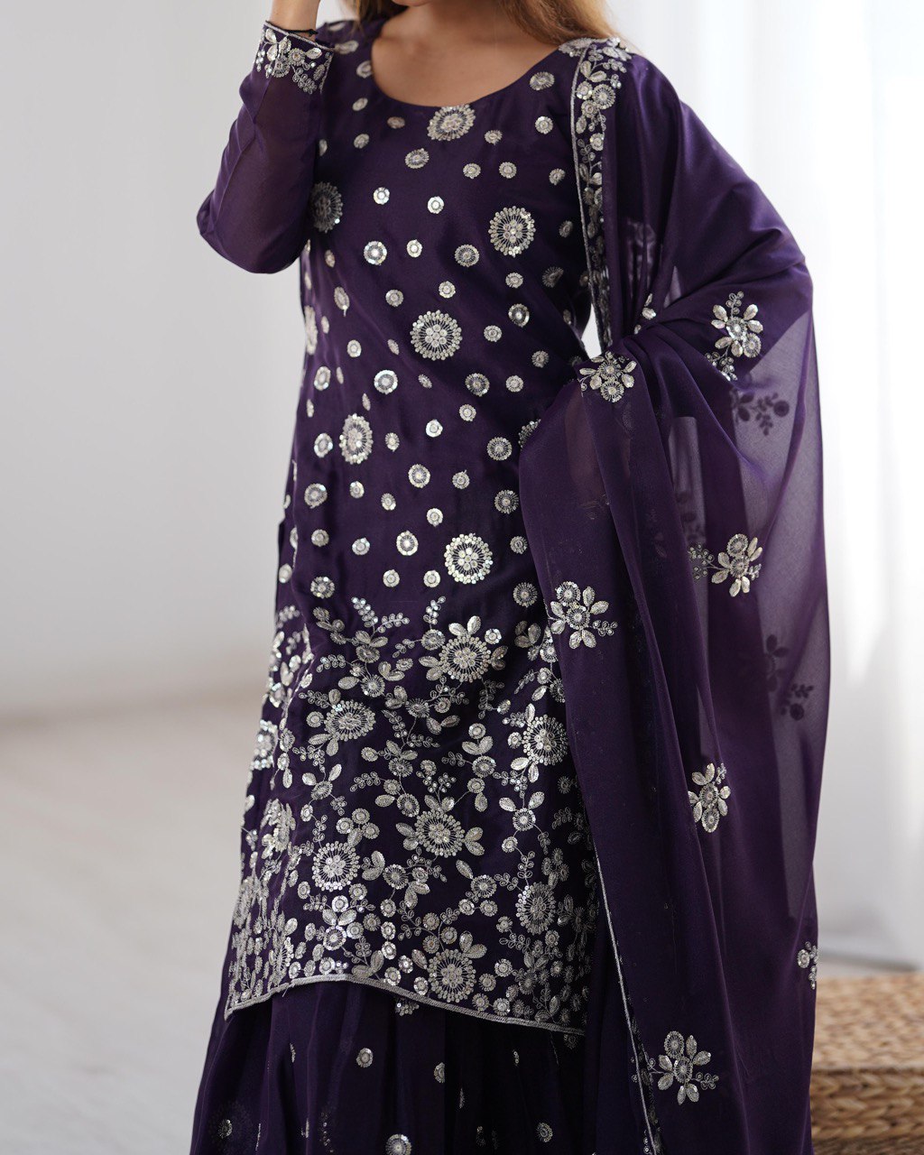 Star Georgette Sharara Set with Dual Side Embroidery | RoopRivaaj