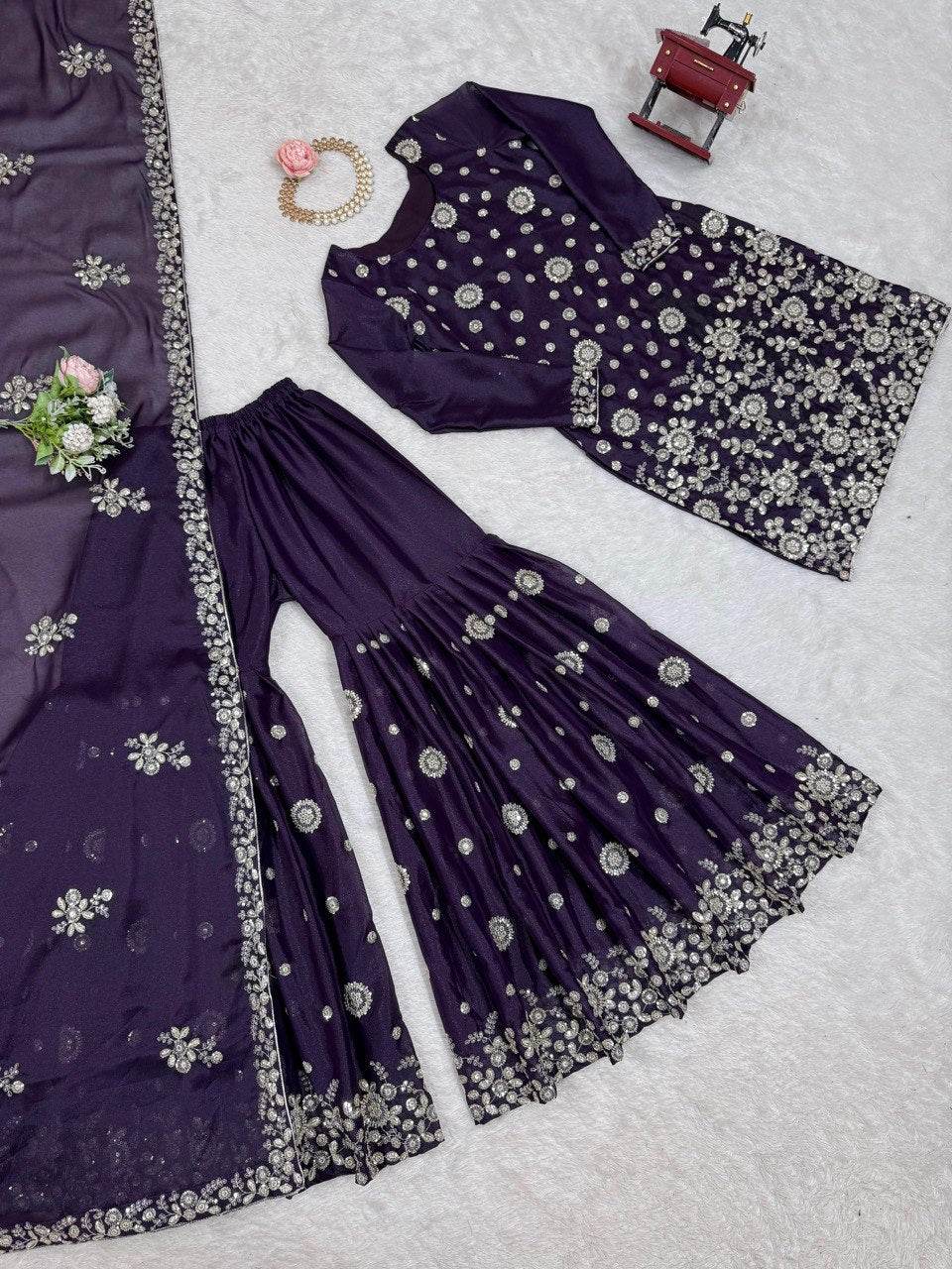 Star Georgette Sharara Set with Dual Side Embroidery | RoopRivaaj