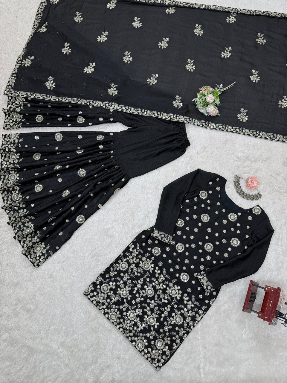 Star Georgette Sharara Set with Dual Side Embroidery | RoopRivaaj