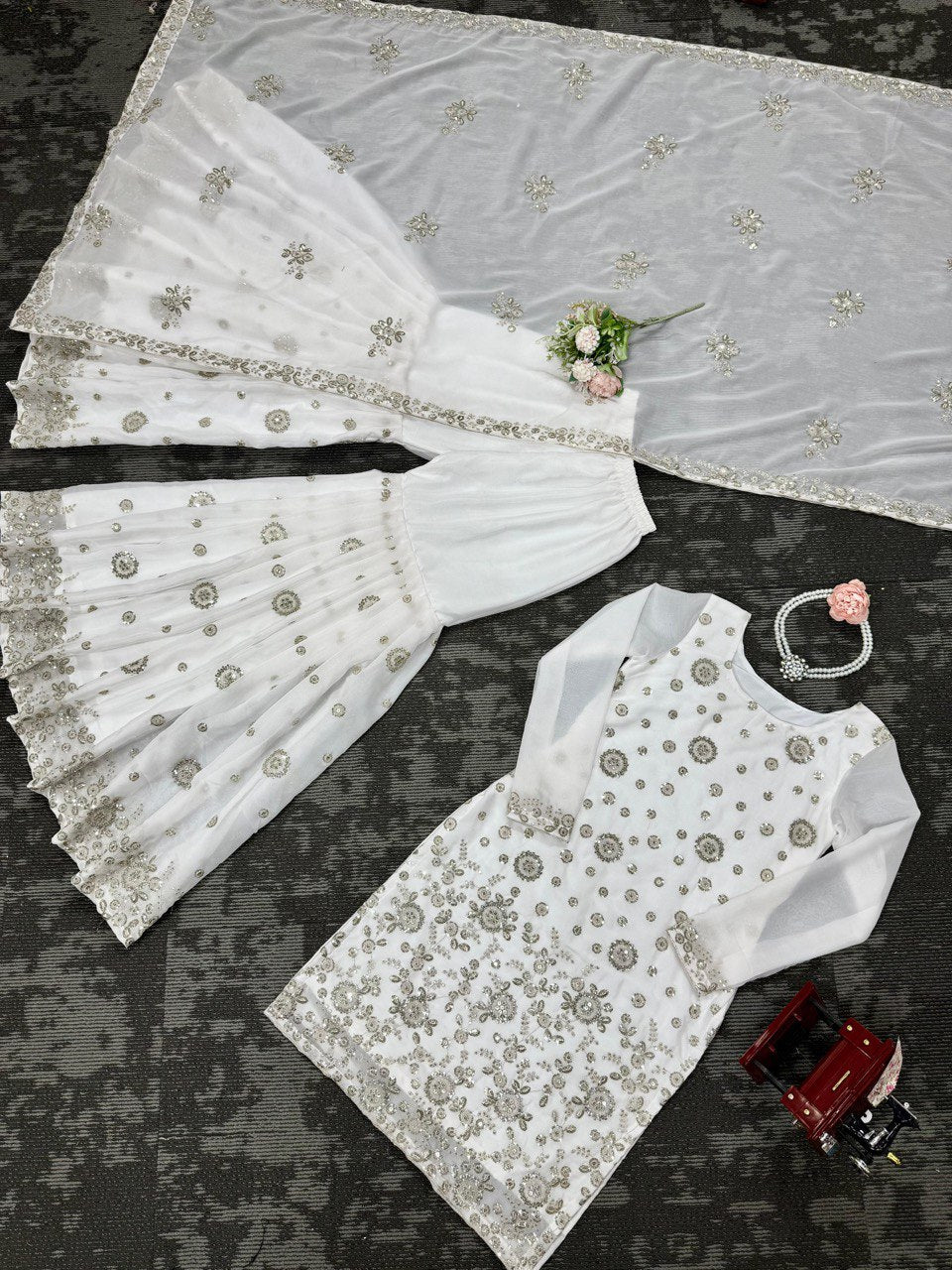 Star Georgette Sharara Set with Dual Side Embroidery | RoopRivaaj